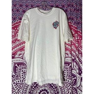 Hollister Shirt White Roses Floral Pink Blue Size Large Oversized Fit